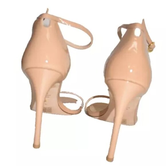 $500 STUART WEITZMAN NUDISTSONG 4" PATENT LEATHER ADOBE nude SANDAL 10.5 (PC2) - Picture 5 of 7